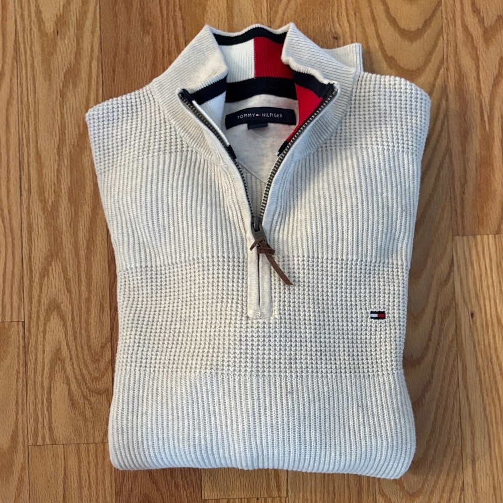 Tommy Hilfiger Men's Beige Zip-Up Sweater Size L